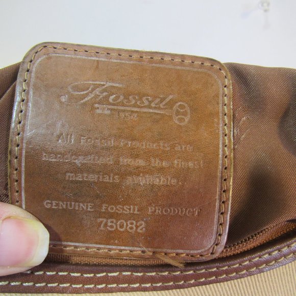 Fossil Minimalist Canvas Sholder Bag Double Handles Zipped Two Tone Brown Read - Picture 7 of 8